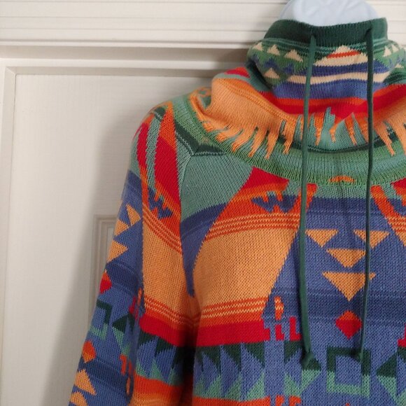 Chaps Navajo Aztec Southwestern Indian Blanket pattern Sweater M Rainbow - Picture 3 of 11